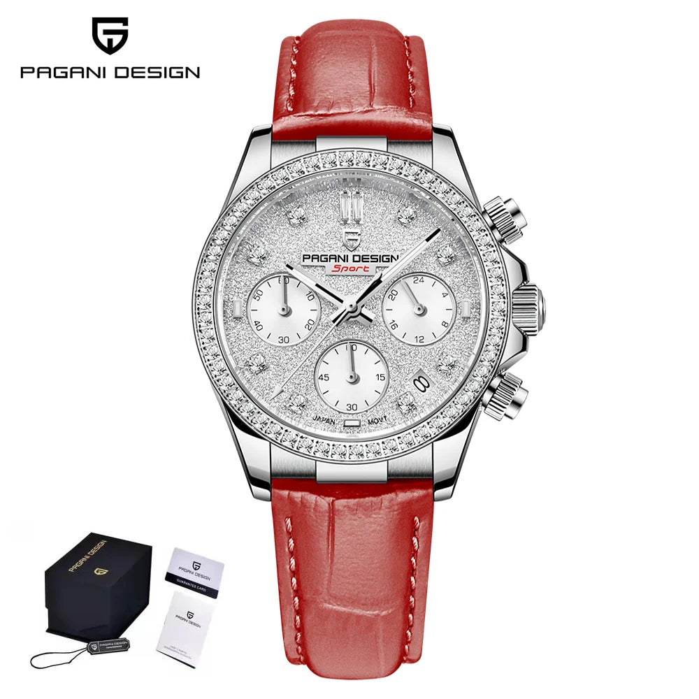 PAGANI DESIGN Women's Chronograph Quartz Watch Rose Gold Luxury Sapphire Stainless Steel Sport Elegant Women's Watch+Gift Box