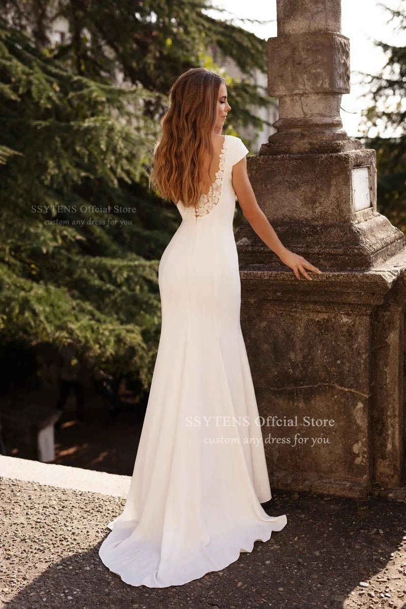 SSYTENS Ivory Satin Modern Mermaid Wedding Dresses Open Back Appliques Ladies Bridal Gown Plus Size Customized Vestidos De Novia