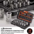 14Pcs Impact Bolt and Nut Extractor Tool Set Damaged Stripped Lug Remover Universal Socket Wrench Kit for Removing Rounded Frozen Fasteners Heavy Duty Hand Tools