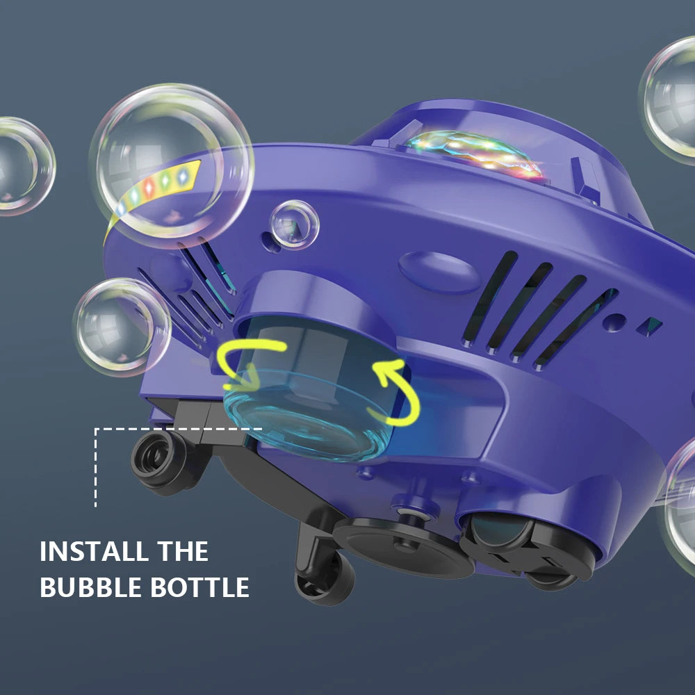 UFO Colorful Flying Disc Fully Automatic Electric Sound and Light Rotating Obstacle Avoidance Space Bubble Machine