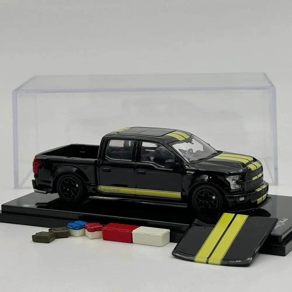 Funny Model FM 1/64 For SHELBY F-150 Shelby Super Snake Pickup Black Diecast Model Car Miniature Collection - with Accessories