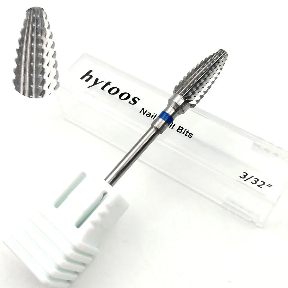 HYTOOS 1PCS Tungsten Carbide Burr Nail Drill Bit 3/32" Bits For Manicure Drill Accessories Milling Cutter Nail Art Tools