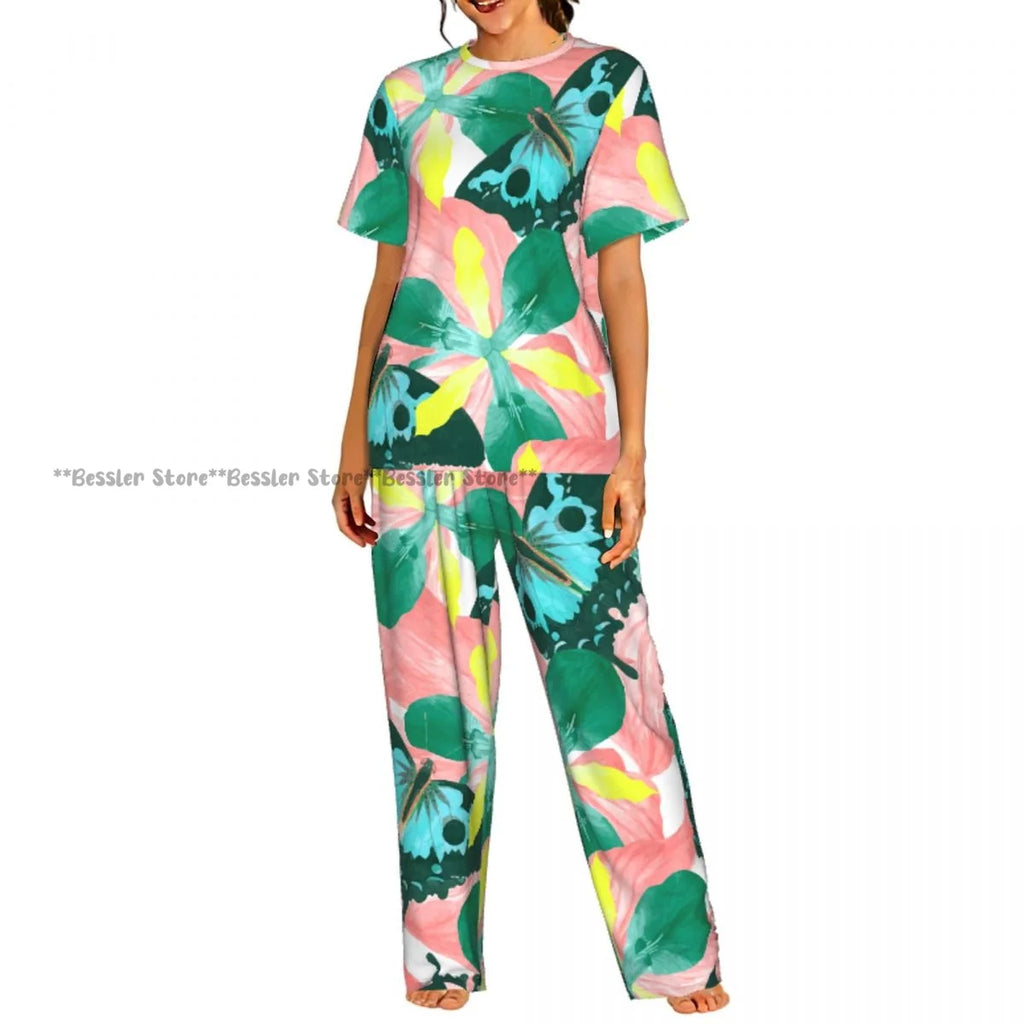 Women's 2-piece set Delicate Daisy Floral Pajamas Short sleeved Top and Pants Sleepwear