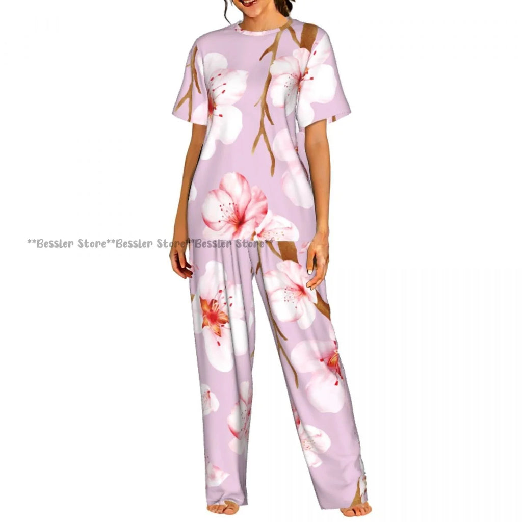 Women's 2-piece set Delicate Daisy Floral Pajamas Short sleeved Top and Pants Sleepwear