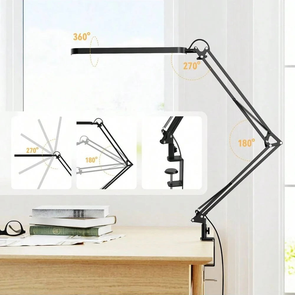 LED Desk Lamp For Home,Reading,Study,Adjustable Eye-Caring Desk Light with Clamp, 3 Color Modes,10 Brightness Table Light Office