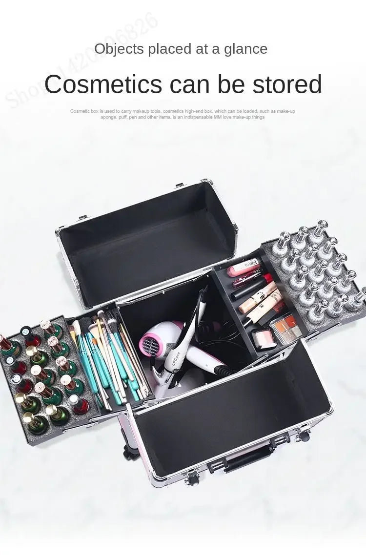 Large-capacity Professional Make-up Case Trolley Luggage Make-up Artist's Manicure and Permanent Make-up Kit Storage Toolbox