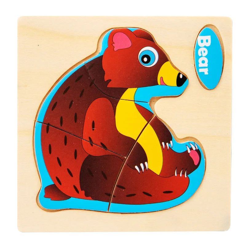 Wooden Toy 3D Jigsaw Puzzle Small Size Cartoon Animal Puzzle Board Kids Early Learning Educational Toys for Children Gifts