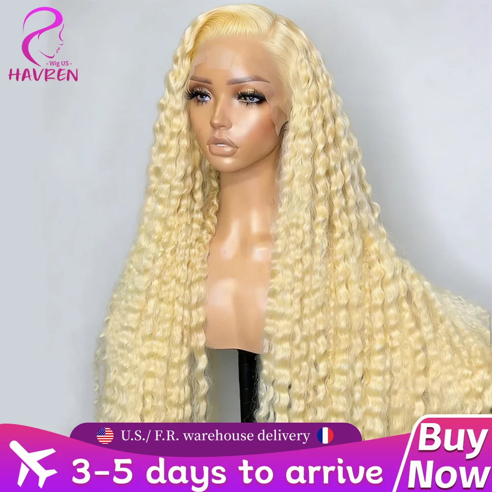 613 HD Lace Frontal Wig 13x4 13x6 Deep Wave Lace Front Human Hair Wig Transparent Blonde Curly Wig 30 Inch 220 Density For Women