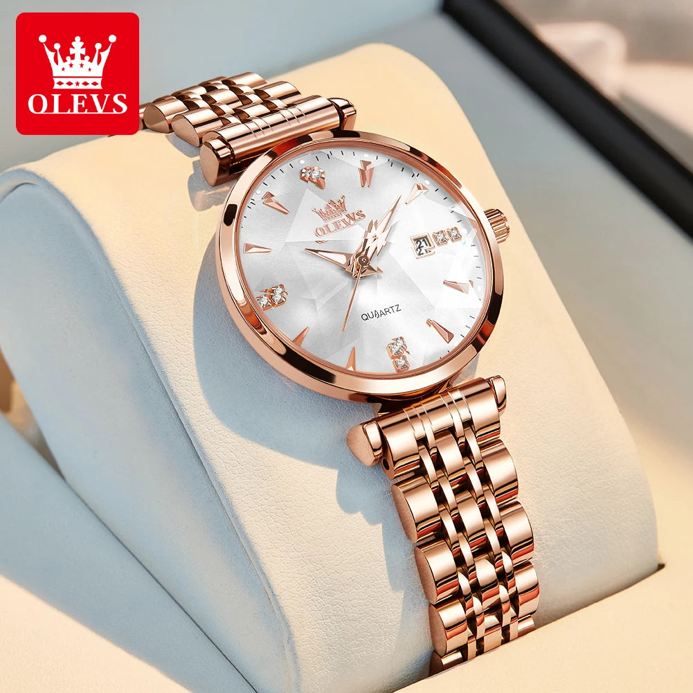 OLEVS brand beautiful women's watches Prism mirror waterproof fashion quartz watch for rose genuine date ladies wristwatch