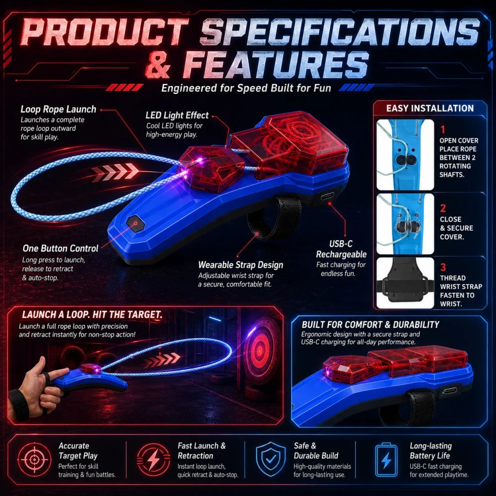 Spider Silk Rope Launcher Auto Retractable Wrist Toy Creative Cosplay Battle Game Luminous Loop Shooting Gift