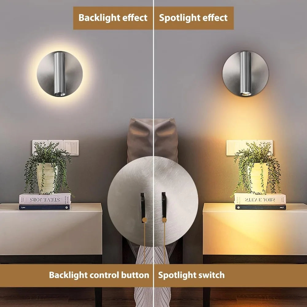Modern Wall Mount Reading Light for Bedside with On-Off Switch, Brushed Nickel Sconce for Bedroom