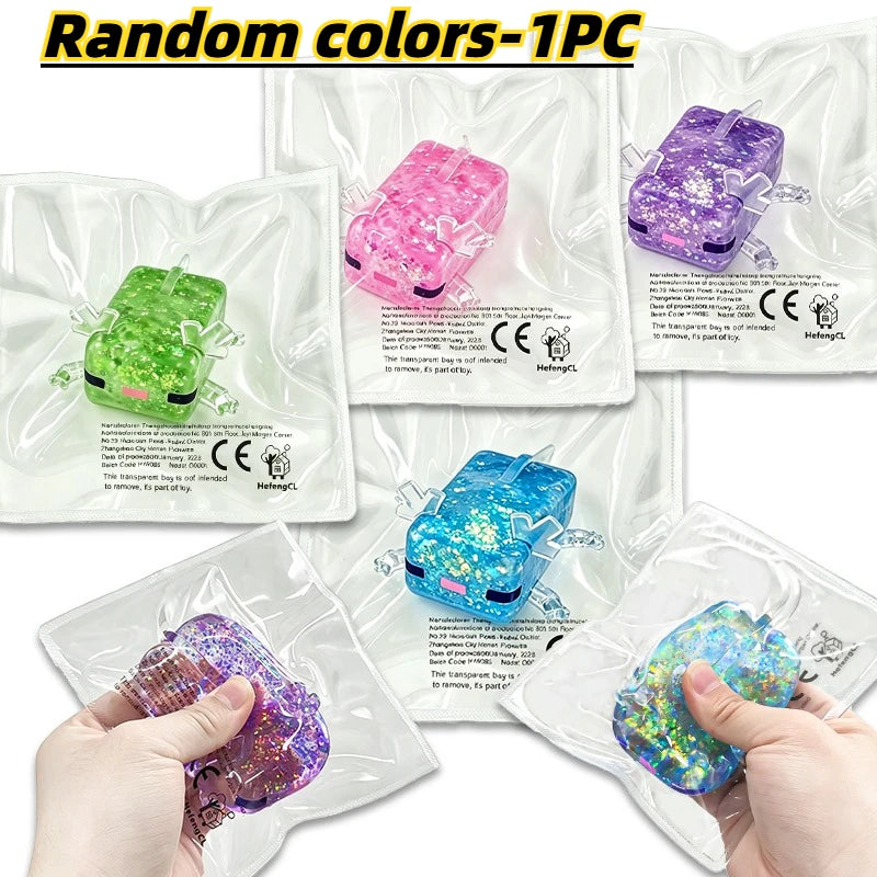 HefengCL Glitter Square Mini Axolotl Fidget Squishy TABA Maltose Sensory Stress Relief Toy Office Classroom Holiday Kids Gift