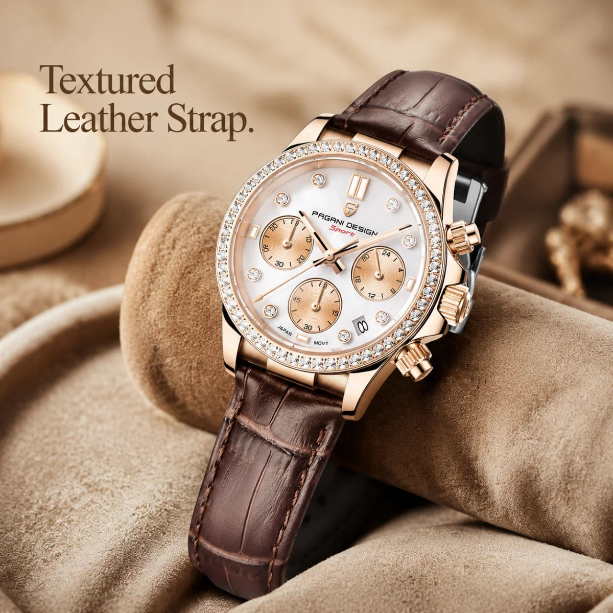 PAGANI DESIGN Women's Chronograph Quartz Watch Rose Gold Luxury Sapphire Stainless Steel Sport Elegant Women's Watch+Gift Box