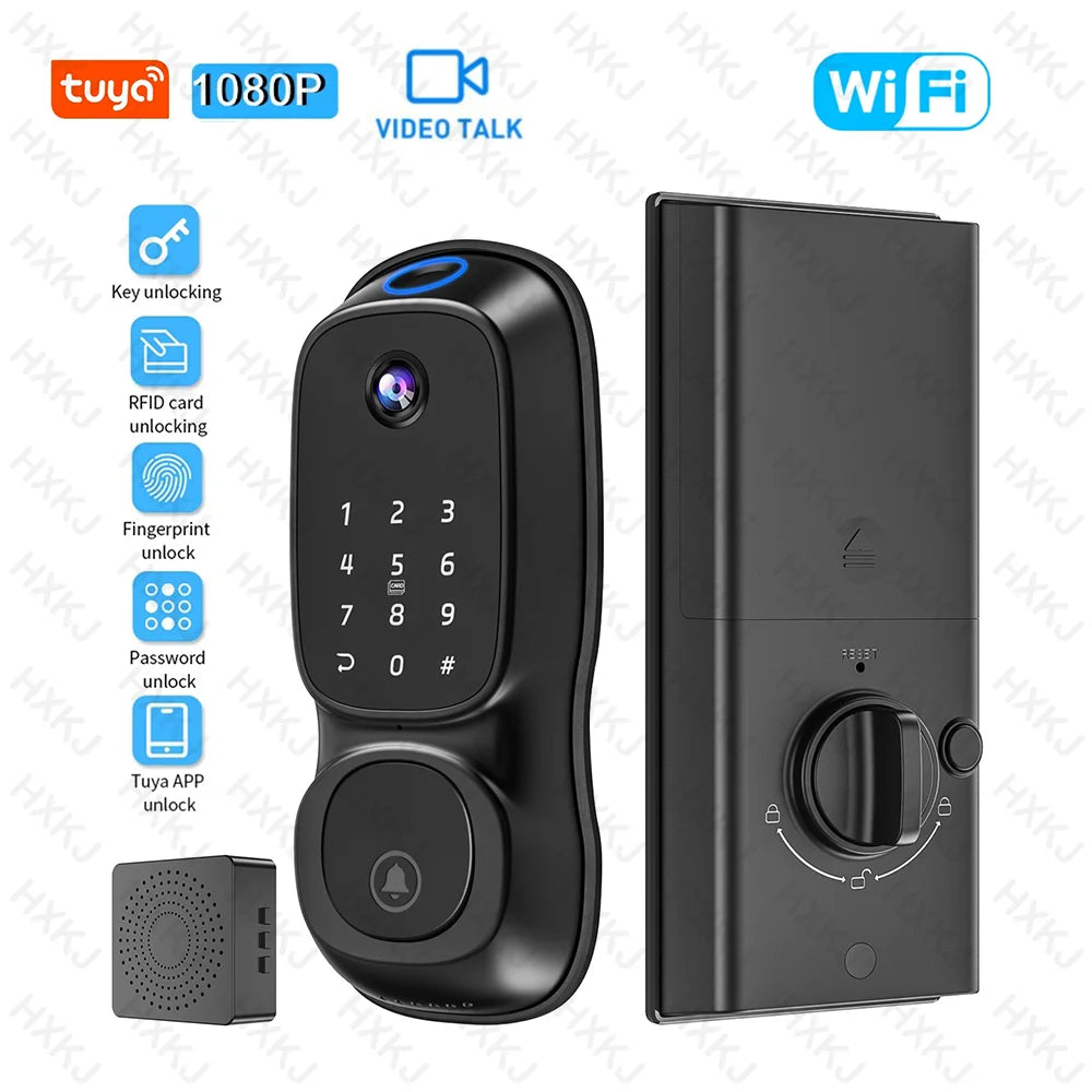 Tuya Wifi Smart Door Lock ‎Camera & Doorbell Multi-Function Fingerprint Lock 5-in-1 Digital Electronic App Control Smart Lock