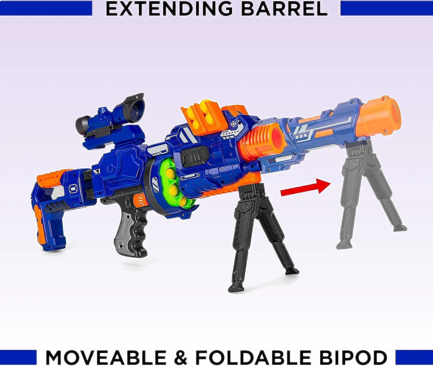 Best Choice Electric Foam Ball Blaster Toy with Barrel Extension, 12 Balls & Foldable Bipod