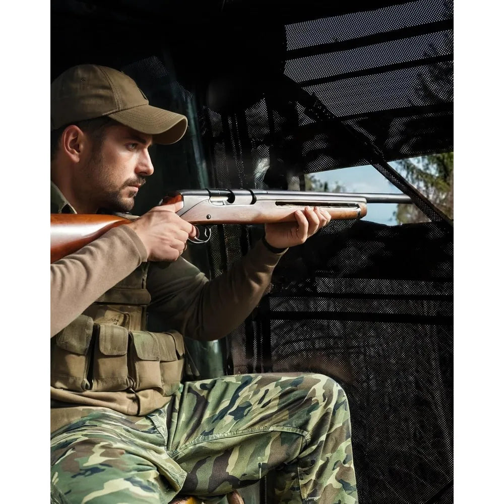 Pop Up Ground Hunting Blind with 270° See Through View Windows 4-6 Hunters Waterproof Camouflage Hunting Tent Sturdy Carry