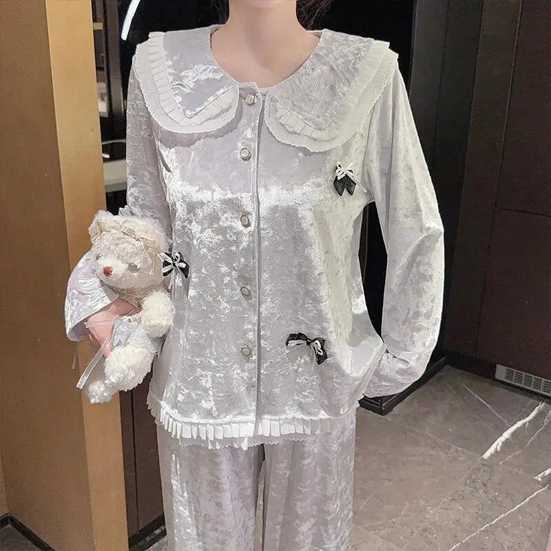 Hot New Women's Skin Friendly Comfortable Pajamas 2025 Cute Doll Collar Autumn Winter Luxury Fashion Home Furnishing Set Gift