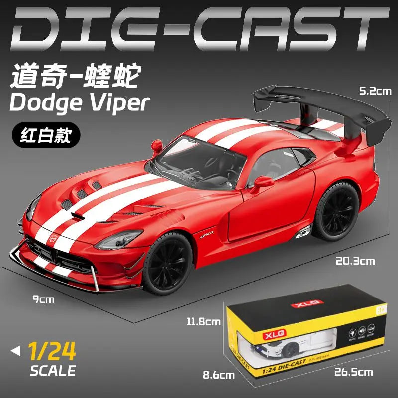 1:24 Scale Alloy Car Model For Dodge Viper Diecast Sports Car With Pull Back Sound Light Collectible Gift For Fans