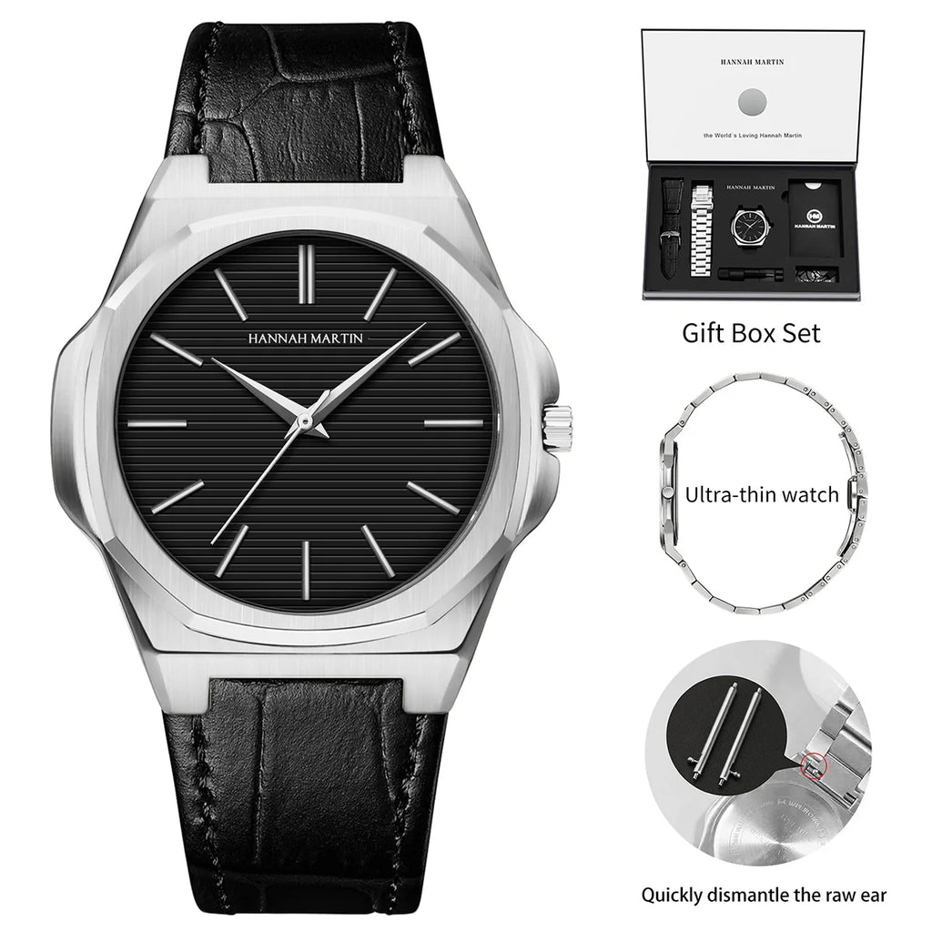 Women Gift Watch 40mm Dial Lightweight Case Leather&Stainless Steel Japanese Movement Waterproof Clock Hannah Martin 1 Set Watch