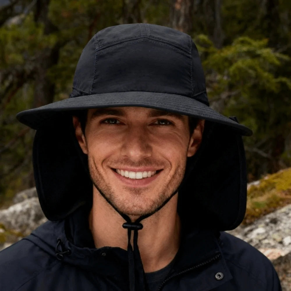 Fashion Wide Brim Outdoor Sun Hat Adjustable UV Protection Fisherman Cap with Neck Flap Quick-drying Bucket Cap Women
