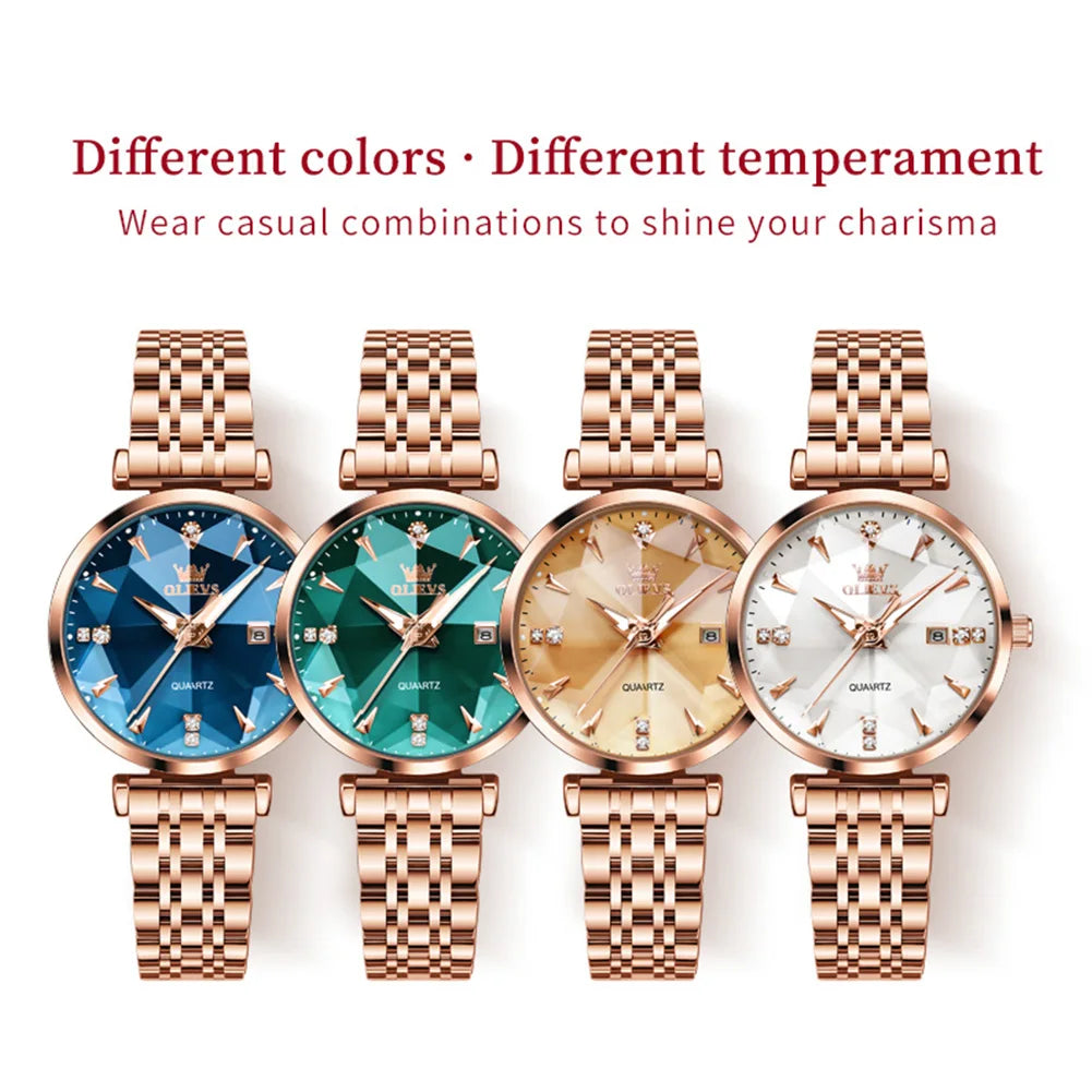 OLEVS brand beautiful women's watches Prism mirror waterproof fashion quartz watch for rose genuine date ladies wristwatch
