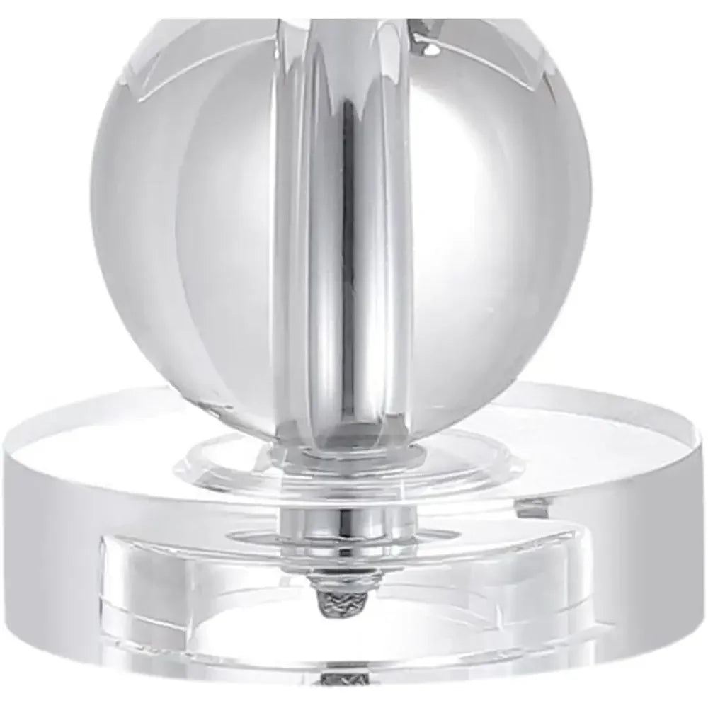 17.5 Clear Crystal Sphere Table Lamp with White Linen Drum Shade, Chrome Finish, LED Bulb Included
