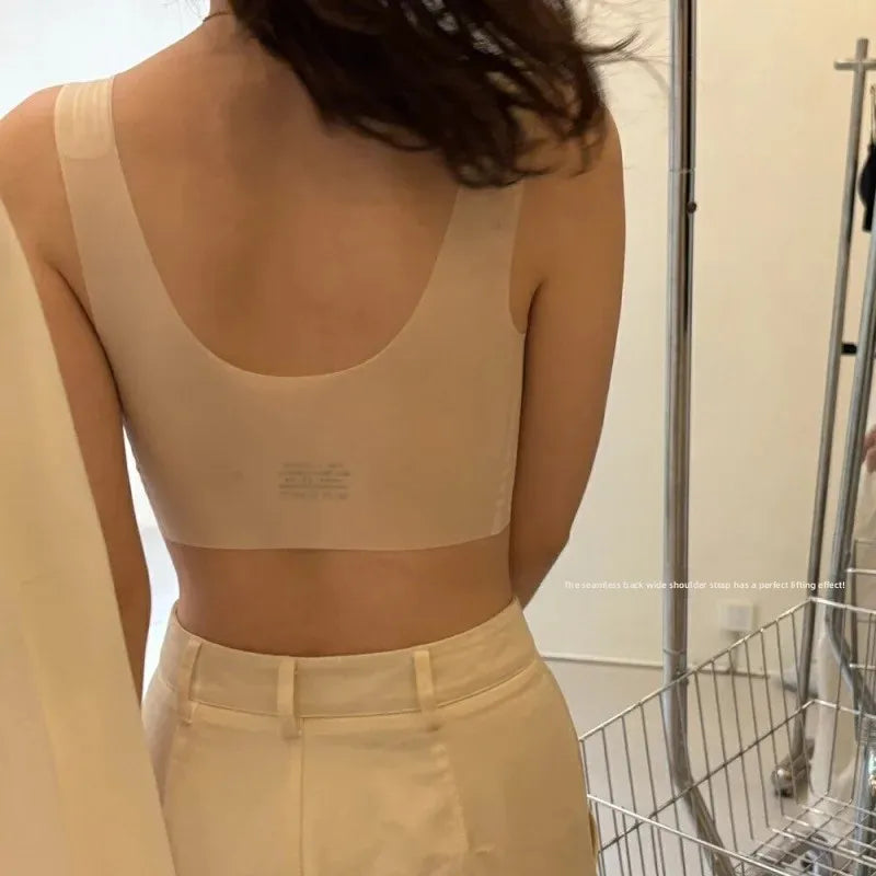 KUCLUT Ice Skin Foundation Liquid Ultra Thin Soft Support Vest Seamless Fixed Cup Anti Exposure Tube Top Bra for Women