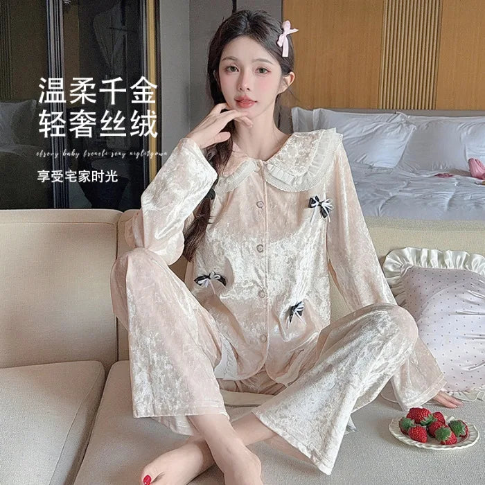 Hot New Women's Skin Friendly Comfortable Pajamas 2025 Cute Doll Collar Autumn Winter Luxury Fashion Home Furnishing Set Gift