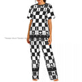 Women's Pajamas Set Black And White Chess Board Short Sleeve Sleepwear 2 Piece Homewear Loungewear