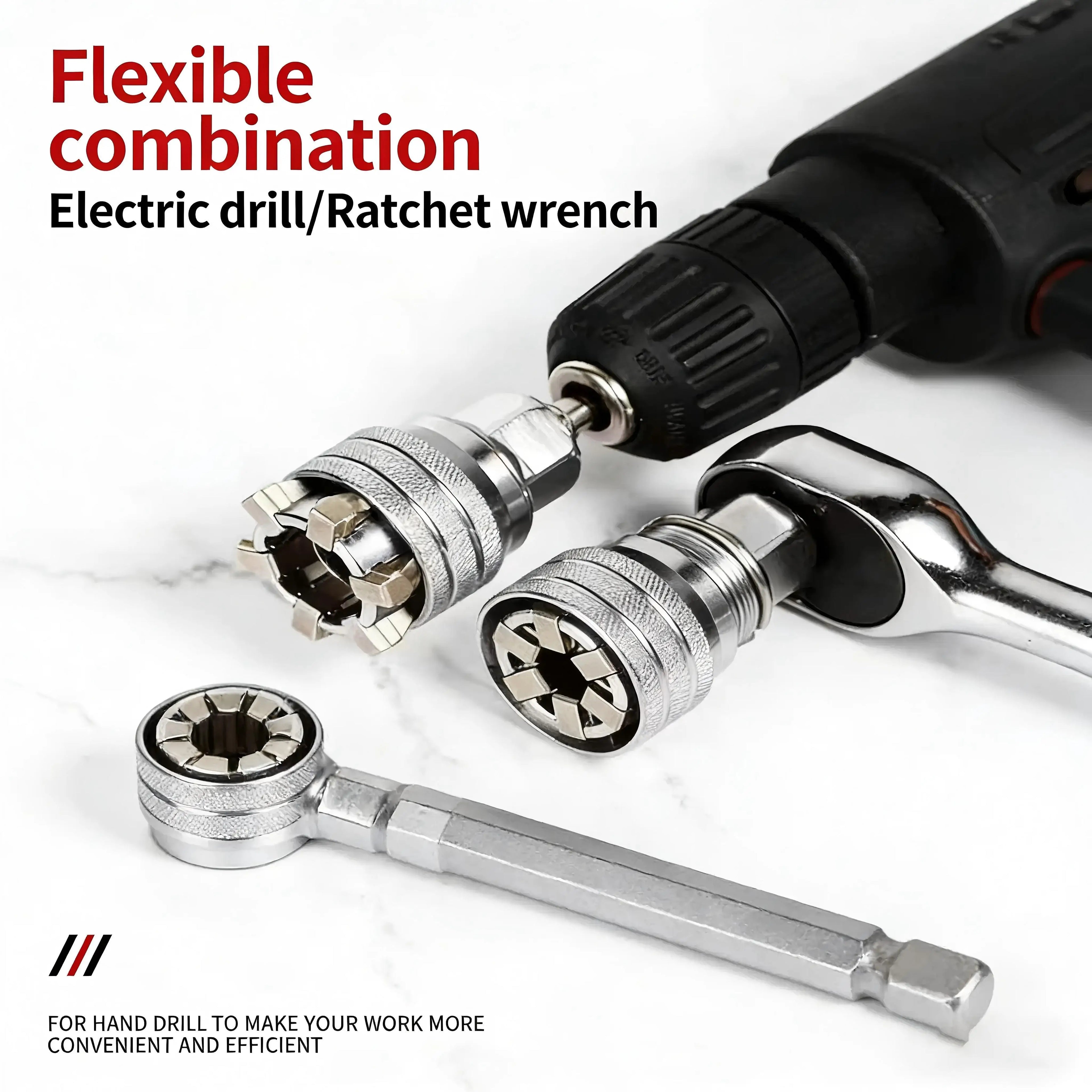 Multi-Function Universal Socket Wrench Adjustable Hand Tool for 3/8 Inch Drive Ratchet Torque Wrench Power Drill Adapter Universal Maintenance Repair Hardware Tool Practical DIY Gadget Men Fathers Day Gift