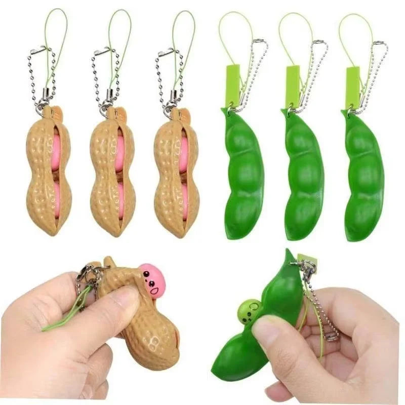 Fidget Toys Edamame Squishy Keychain Stress Relief Squeeze Peas Beans Cute Adult Toy Decompression Pack