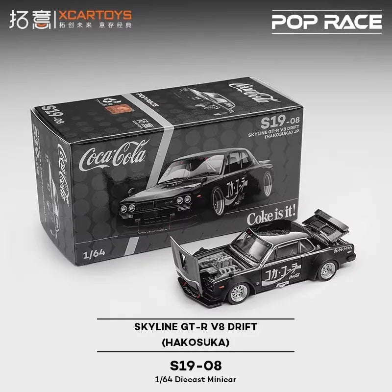 XCARTOYS POPRACE 1/64 S19-08 Zero Japanese SKYLINE GT-R V8 DRIFT Car Model Replica Series Children Christmas Gifts Boy Toys