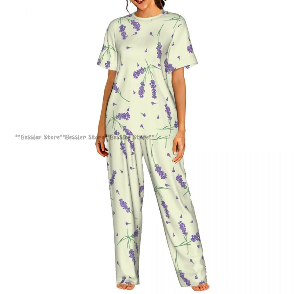 Women's 2-piece set Delicate Daisy Floral Pajamas Short sleeved Top and Pants Sleepwear
