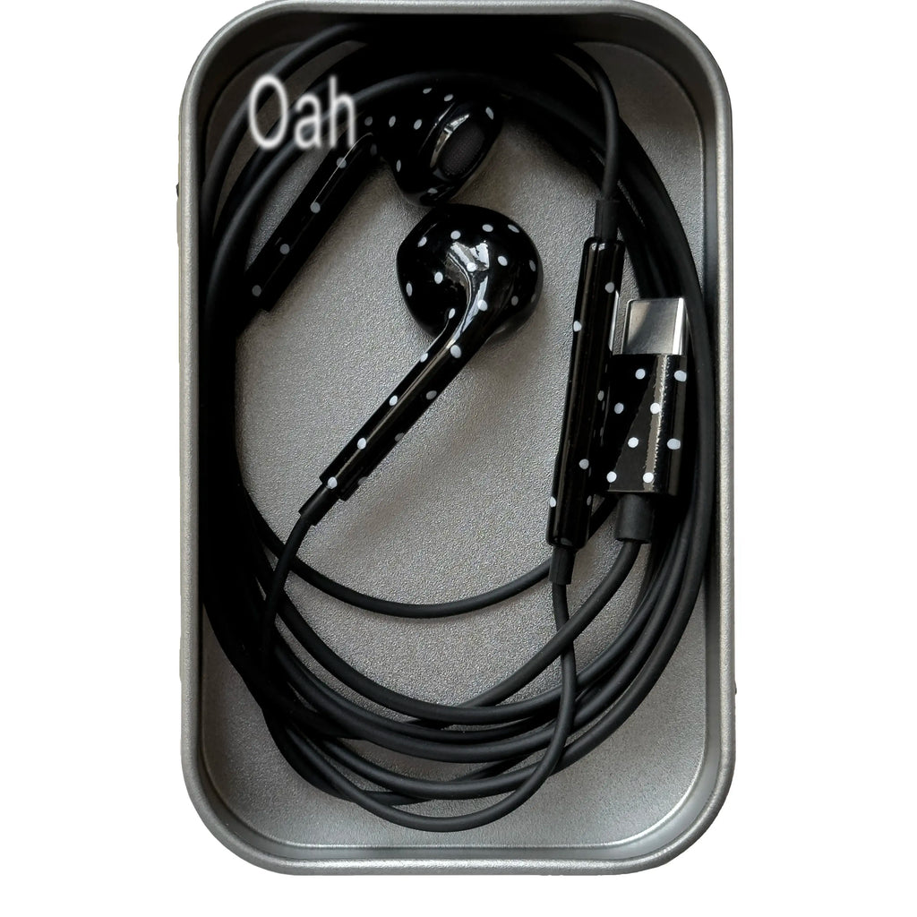 Oah Polka Dot Wired Earphones ABS Material Type-C/Lightning Dynamic Hifi Wired Earphones Digital Audio Headphones Gifts