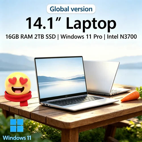Novate 2026 Sleek Cut 14.1'' Hyperslim Laptop 16GB RAM 2TB SSD Intel N3700 1080P Screen Windows 11 Pro Insightful Hobby Driven