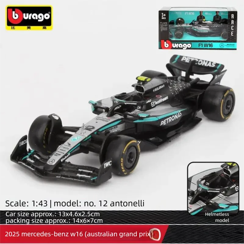 Bburago 1:43 Scale Mercedes-AMG F1 W15 W16 Formula 1 Racing Car Diecast Alloy Model Simulation Vehicle Collectible Gift for Kids
