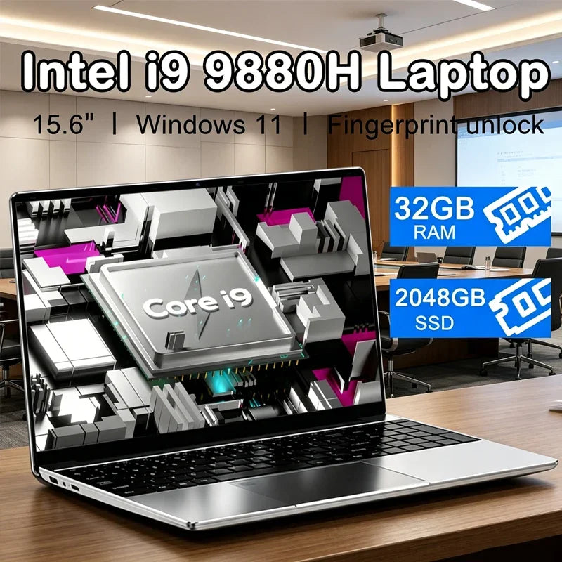 Ultra Slim Gaming Laptop Intel Core I9-9880H 14.1" 32GB RAM 2TB SSD Windows 11 1920*1080 Office Study Home Use