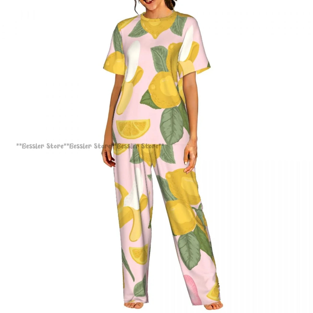 Women's 2-piece set Lobster And Crab With Lemon And Dill Pajamas Short sleeved Top and Pants Sleepwear