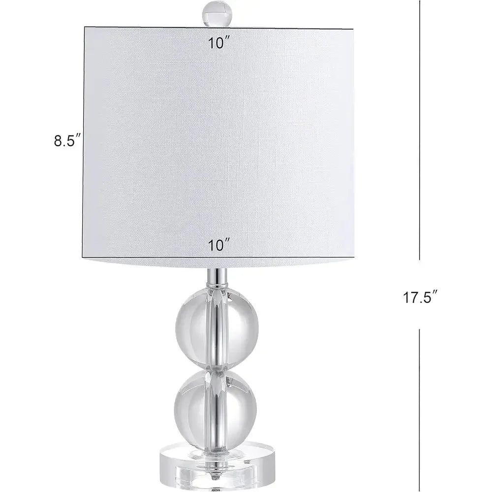 17.5 Clear Crystal Sphere Table Lamp with White Linen Drum Shade, Chrome Finish, LED Bulb Included