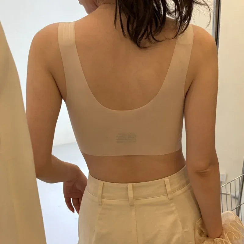 KUCLUT Ice Skin Foundation Liquid Ultra Thin Soft Support Vest Seamless Fixed Cup Anti Exposure Tube Top Bra for Women