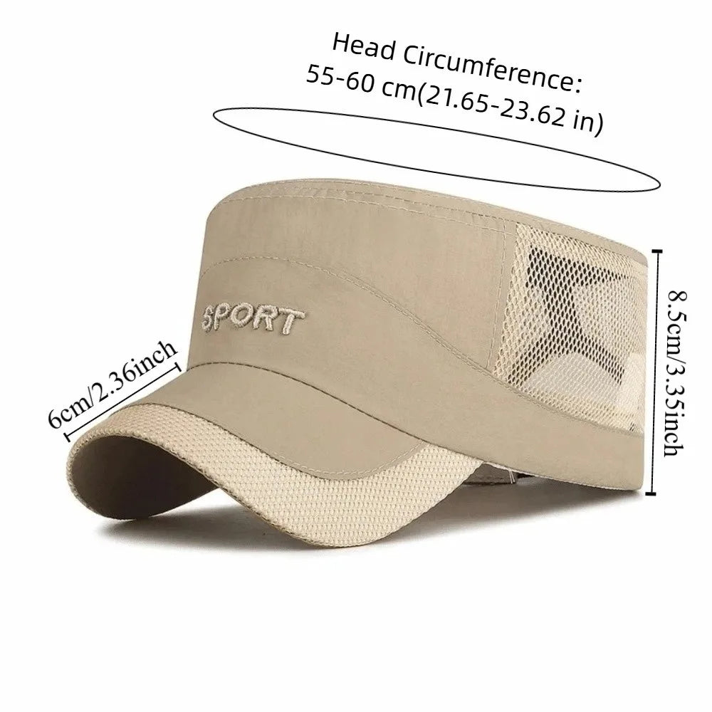 Cool Adjustable Flat Top Cap Breathable Casual Wear Mesh Sun Hat Sun Protection Polyester Quick Drying Cap Summer Outdoor