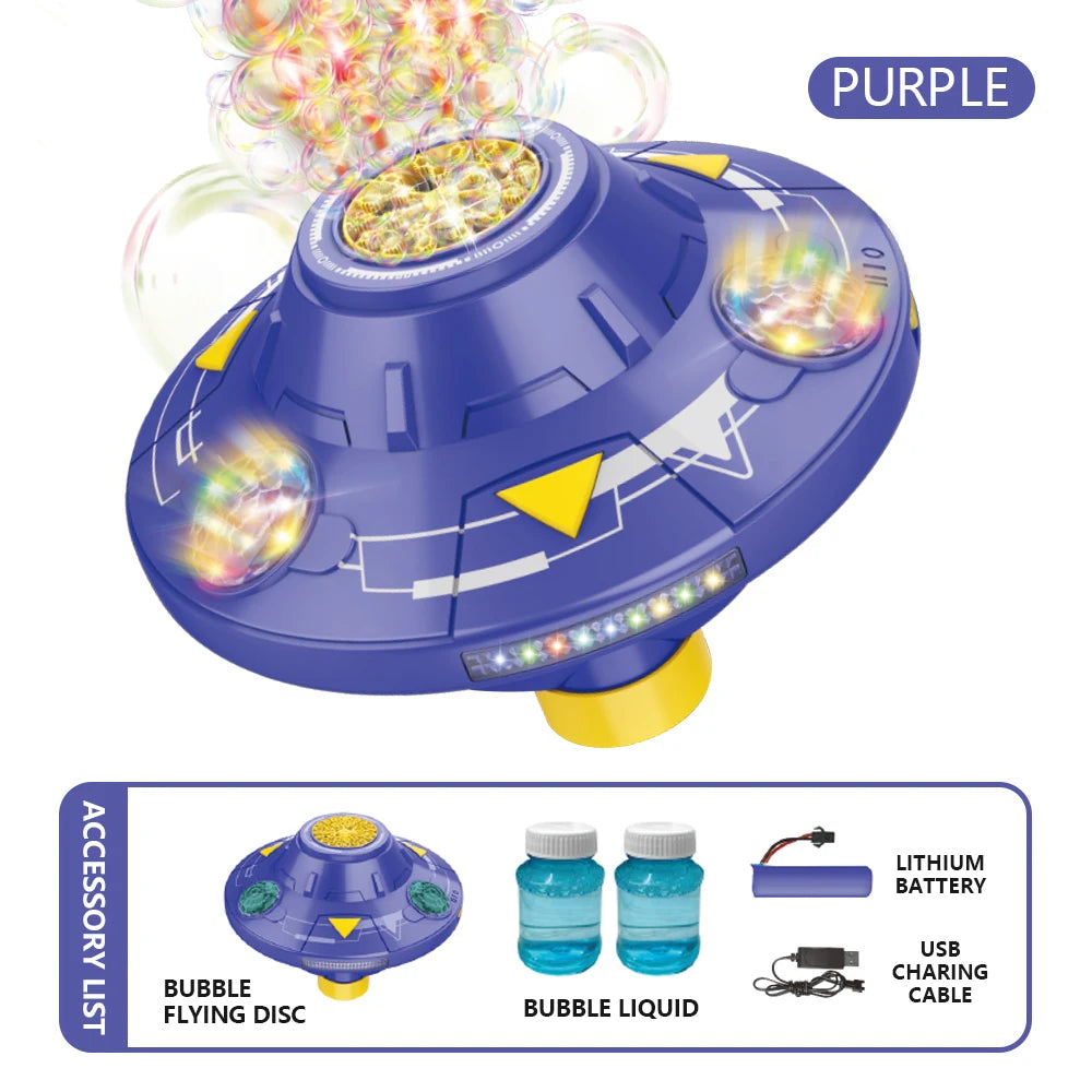 UFO Colorful Flying Disc Fully Automatic Electric Sound and Light Rotating Obstacle Avoidance Space Bubble Machine