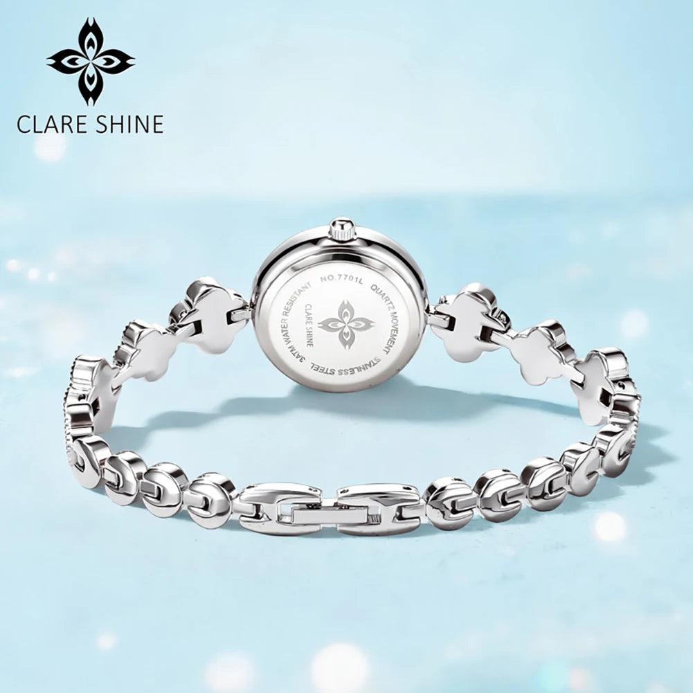 CLARE SHINE 7701 Lucky series small lucky four-leaf clover quartz women's watch with diamond bezel imported movement
