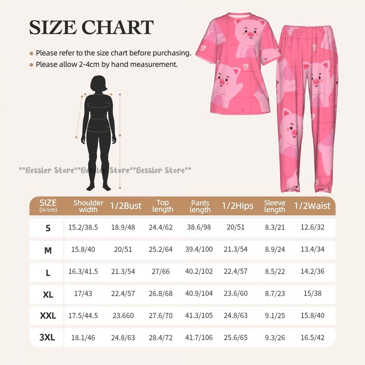 Women Pajama Sets Lounge Sleepwear Cartoon Pig Pink Background Short Sleeve Nightwear