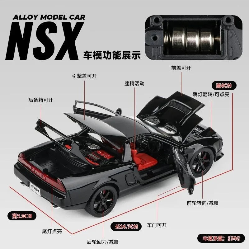 1:32 Honda NSX Alloy Sports Car Open Doors Light Sound Rear Wheel Pull Back With Display Base Desktop Ornament Collection Gift