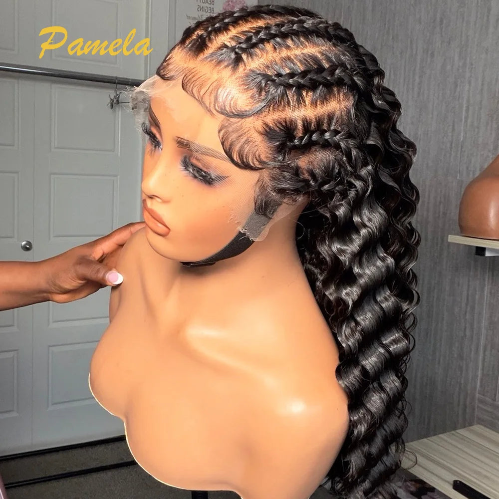 Handmade Pre Braided Wigs Pre Plucked Pre Bleached Cornrows with Curly Wig Human Hair 9x6 Pre Styled 100% Human Hair