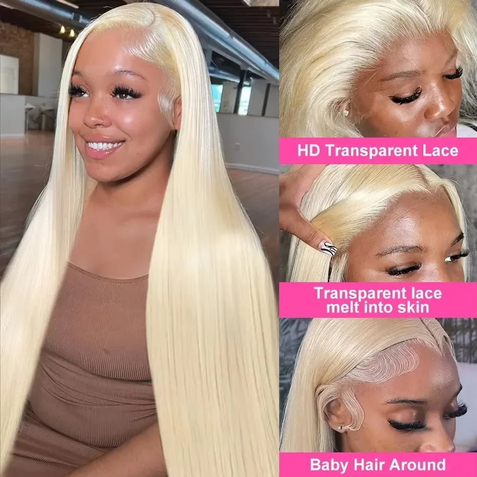 200% Density 30 inch 613 Blonde 13x4 HD Lace Front Human Hair Wigs Preplucked Brazilian Straight Glueless Lace Fontal Wigs Women