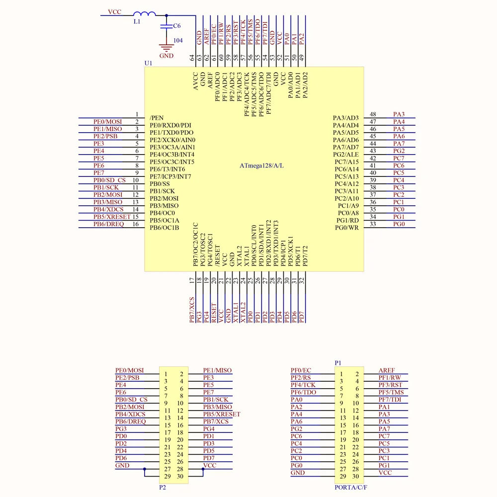 AVR Developments Board Minimum System PCB Board for ATMEGA128 PCB Develop Empty Red Board Wholesale