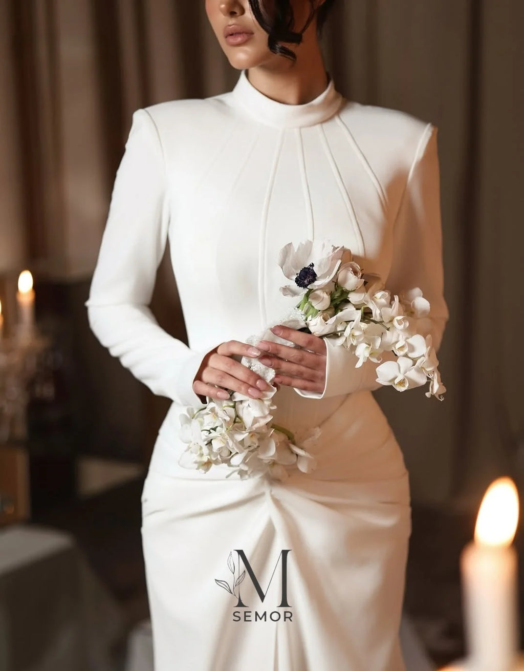 Semor Customized Simple Mermaid Wedding Dresses 2026 O-Neck Full Sleeves Bridal Gowns For Women high quality Dubai فساتين طويلة