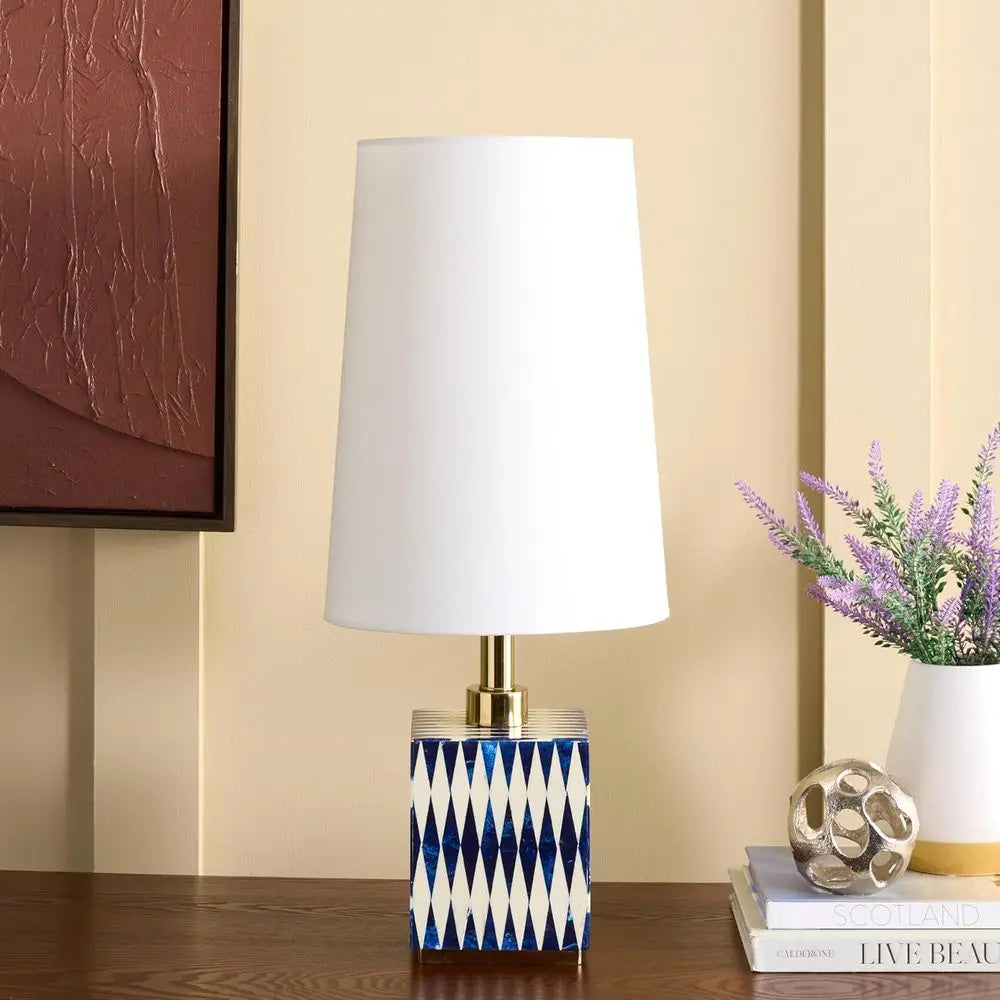 24 Blue & White Resin Accent Table Lamp with Fabric Shade, E26 Bulb Compatible